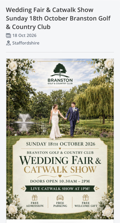 Wedding Fair at Catwalk Show Branston Golf & Country Club  - 18th October 2026